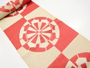 アンティーク　源氏車に市松模様織り出し　八寸帯地反物